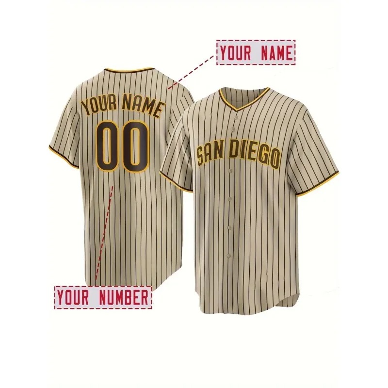 Embroidery Names - カスタム名と番号メンズ刺繍野球ジャージサンディエゴパーソナライズ半袖ボタンダウン通気性 DIY シャツ