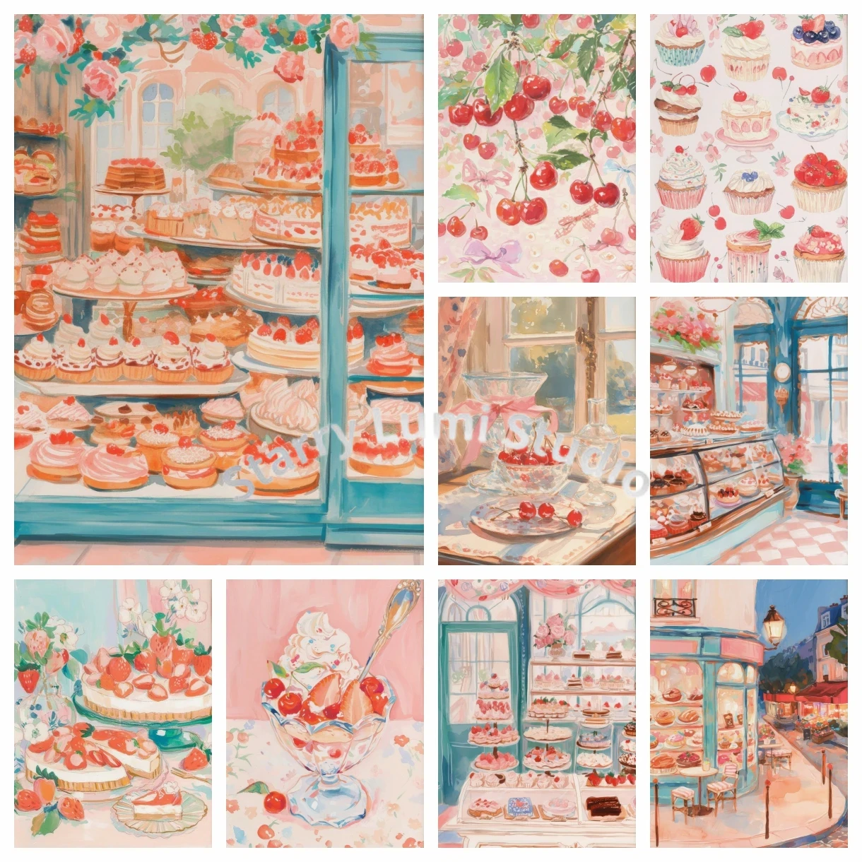 Embroidery Kitchen - DIY ダイヤモンドアート絵画キット ケーキ ベーカリー カフェ ピンク