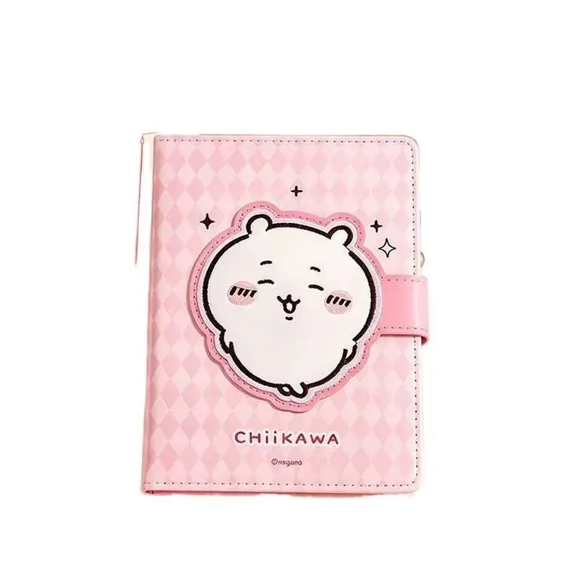 Embroidery Journal Book - チイカワ ハチワレ マグネット式留め具ノート ピンクダイヤモンド柄PUカバー ハードカバージャーナル かわいい漫画刺繍メモ帳