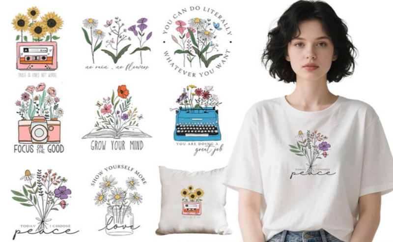 Embroidery On Shirt - 漫画風花柄アイロン接着熱転写ステッカー Tシャツ DIY 手作り刺繍アップリケトリムアクセサリー ソーイング用品
