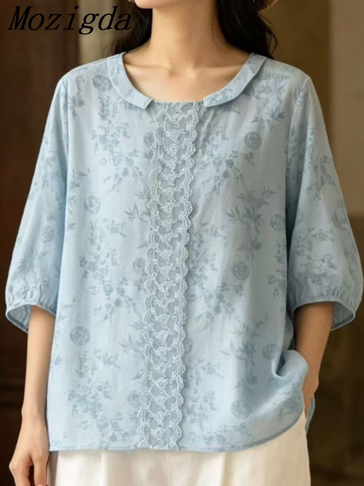 Embroidery Artist - 夏シフォン芸術的な刺繍ルーズシャツ女性痩身軽量半袖軽量ラミーレディーストップス