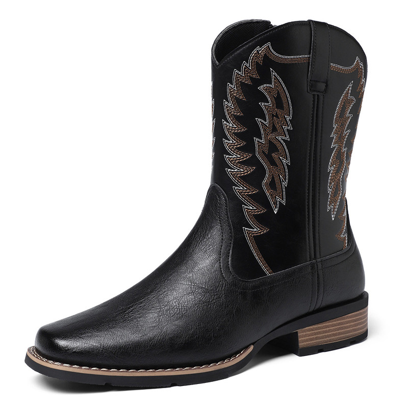 Embroidery Stitches - ラグジュアリーメンズハイブーツ 刺繍入りレトロハンドメイドメンズブーツ ウエスタンカウボーイ ポインテッドトゥブーツ 手縫いアウトドアミッドカーフシューズ