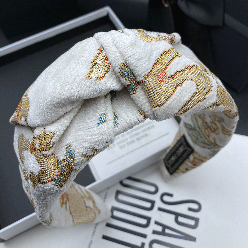 Embroidery Zone - おしゃれな刺繍ヘアピンフープ女性の高級感溢れる軽量ハイスカルトップヘッドドレスワイドエッジヘアバンド