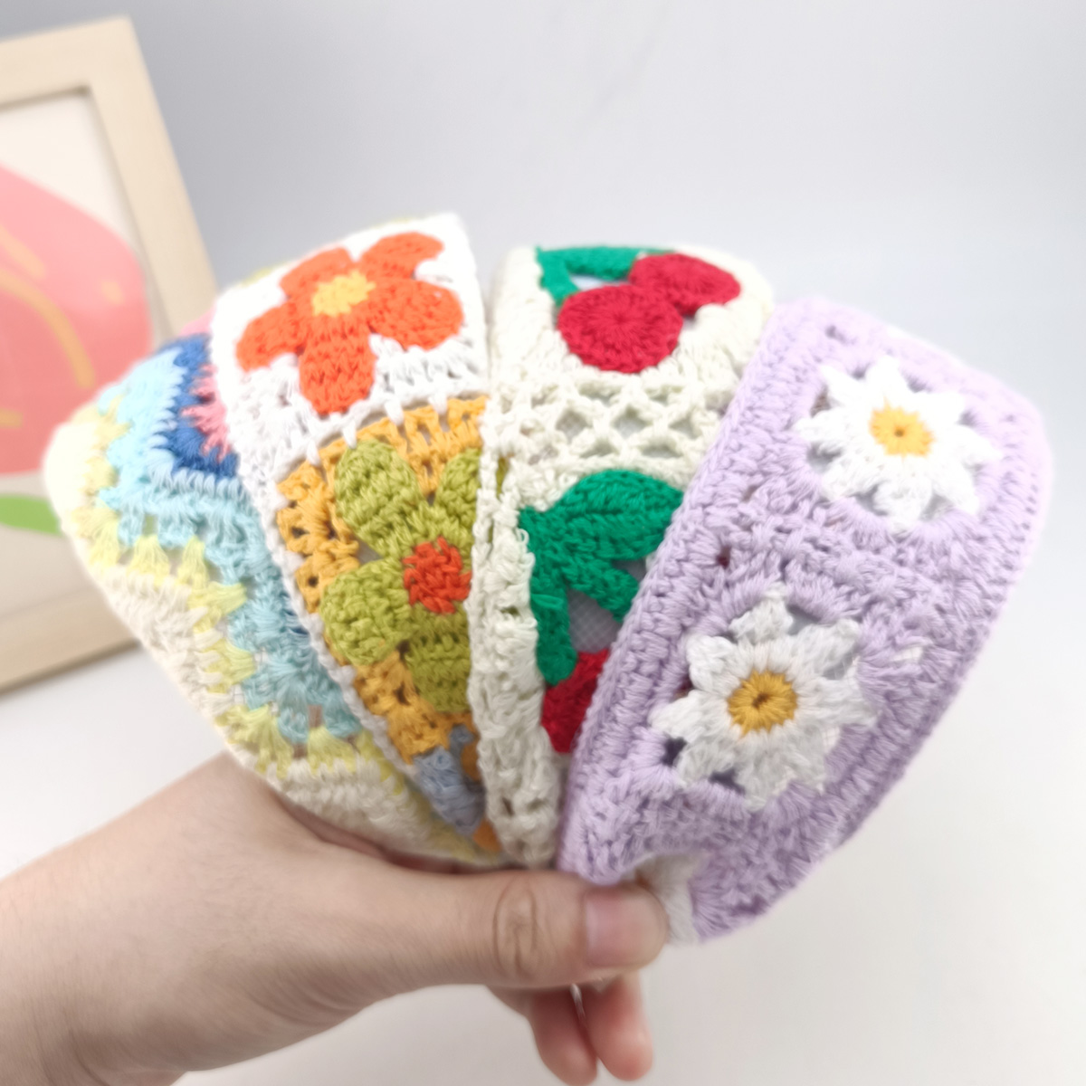 Embroidery Hoop Plastic - 甘い花刺繍ガールヘアフープカラフルなニットウールワイドヘアバンド女の子の帽子女性ヘアアクセサリー