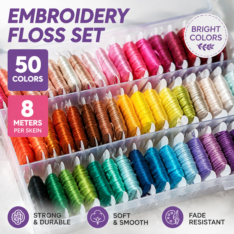 Embroidery Stitches - 100%コットン刺繍糸キット、収納ケース付き、クロスステッチ、DIYクラフト、縫製、ニードルポイント、手作りプロジェクトに多用途