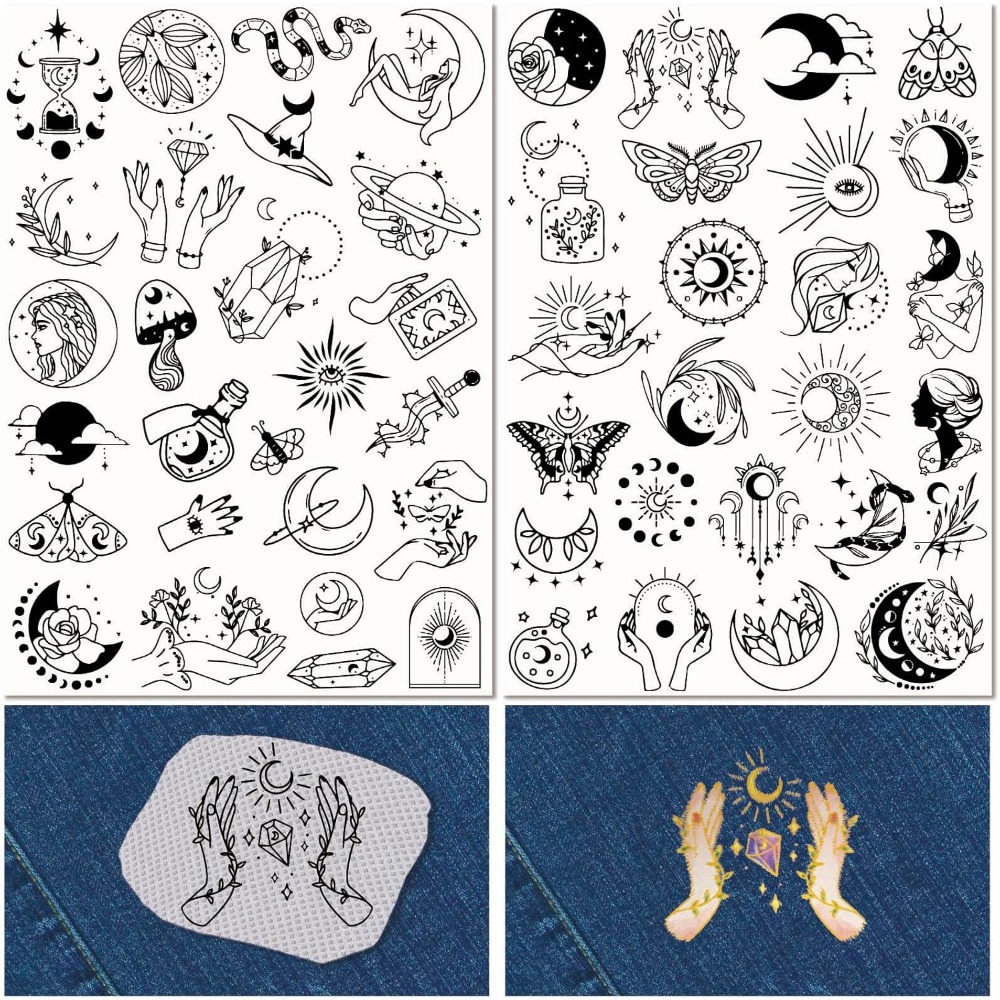 Embroidery Stitches - 51 個自由奔放に生きる月太陽水溶性刺繍スタビライザーパターンマジックタロット手縫いスティックとステッチ A4 転写生地