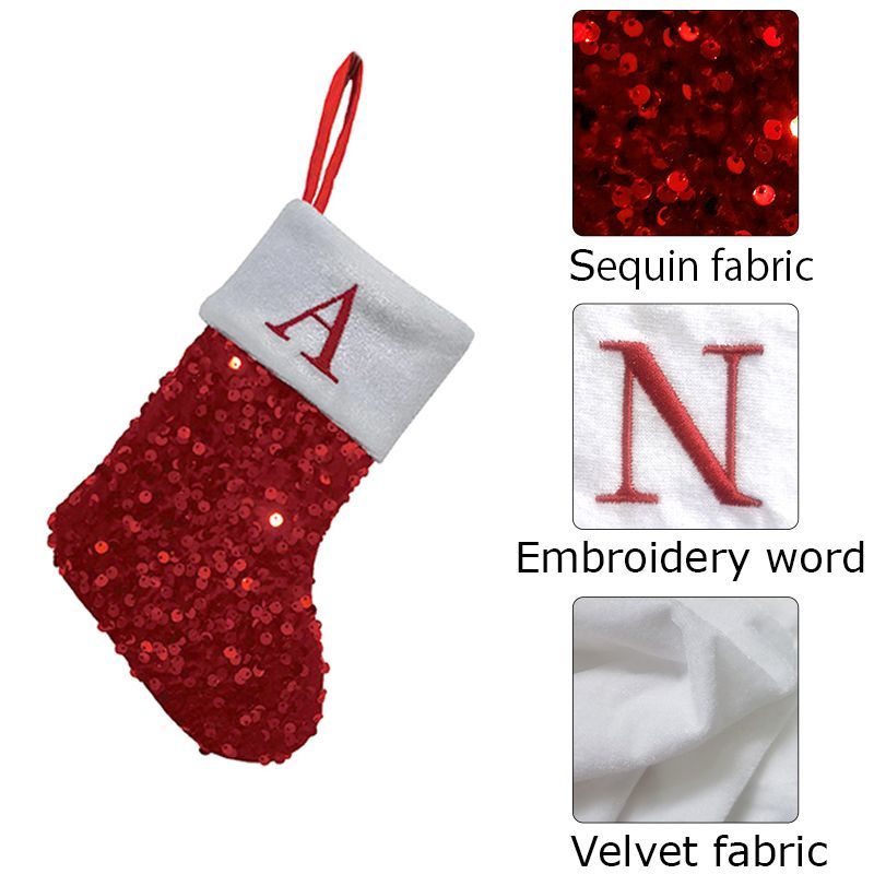 赤いスパンコールのクリスマスストッキング、Aの文字の刺繍、グ - Embroidery Xmas Stocking のレビューと価格
