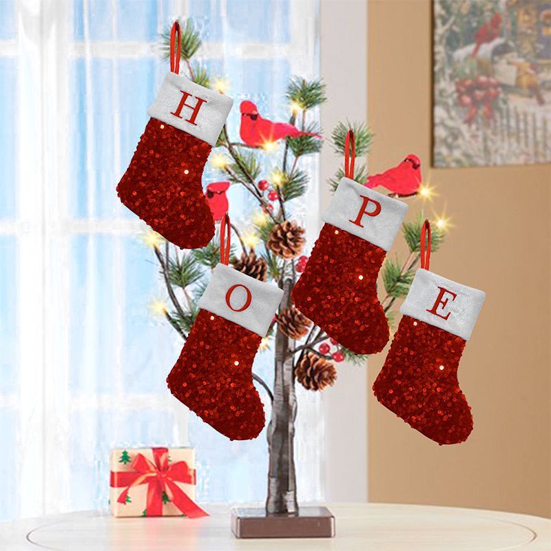 赤いスパンコールのクリスマスストッキング、Aの文字の刺繍、グ - Embroidery Xmas Stocking のレビューと価格