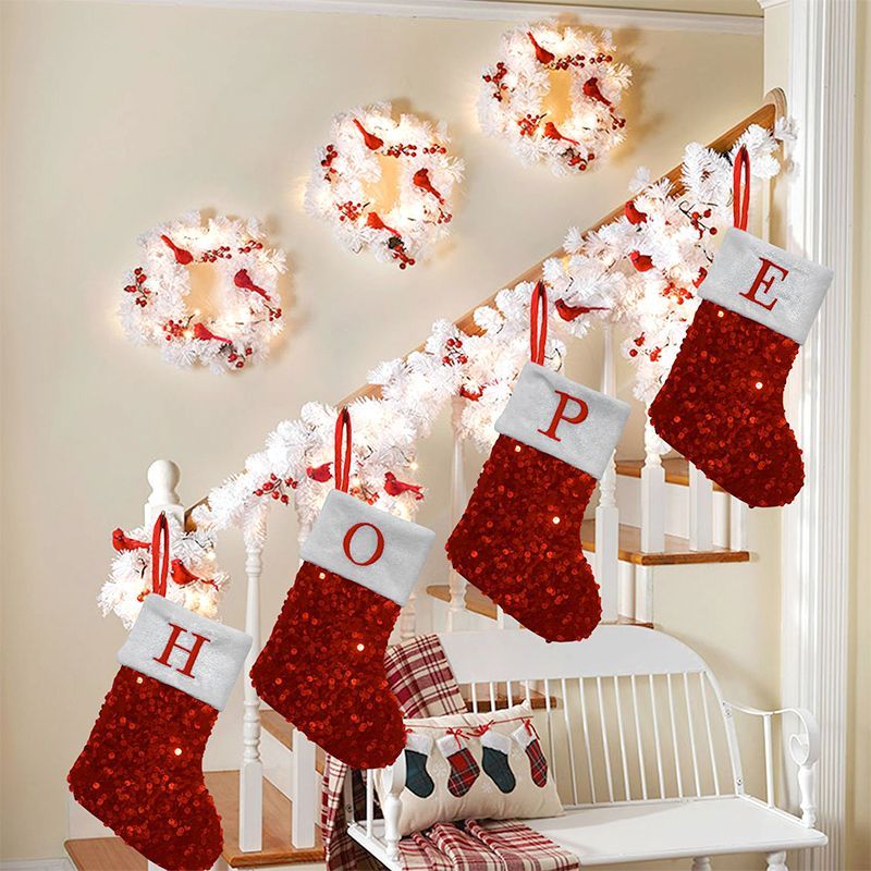 赤いスパンコールのクリスマスストッキング、Aの文字の刺繍、グ - Embroidery Xmas Stocking のレビューと価格