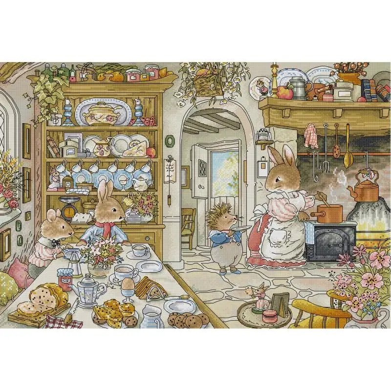 ウサギのキッチン漫画動物パターンクロスステッチキット、キャン - Embroidery Kitchen のレビューと価格