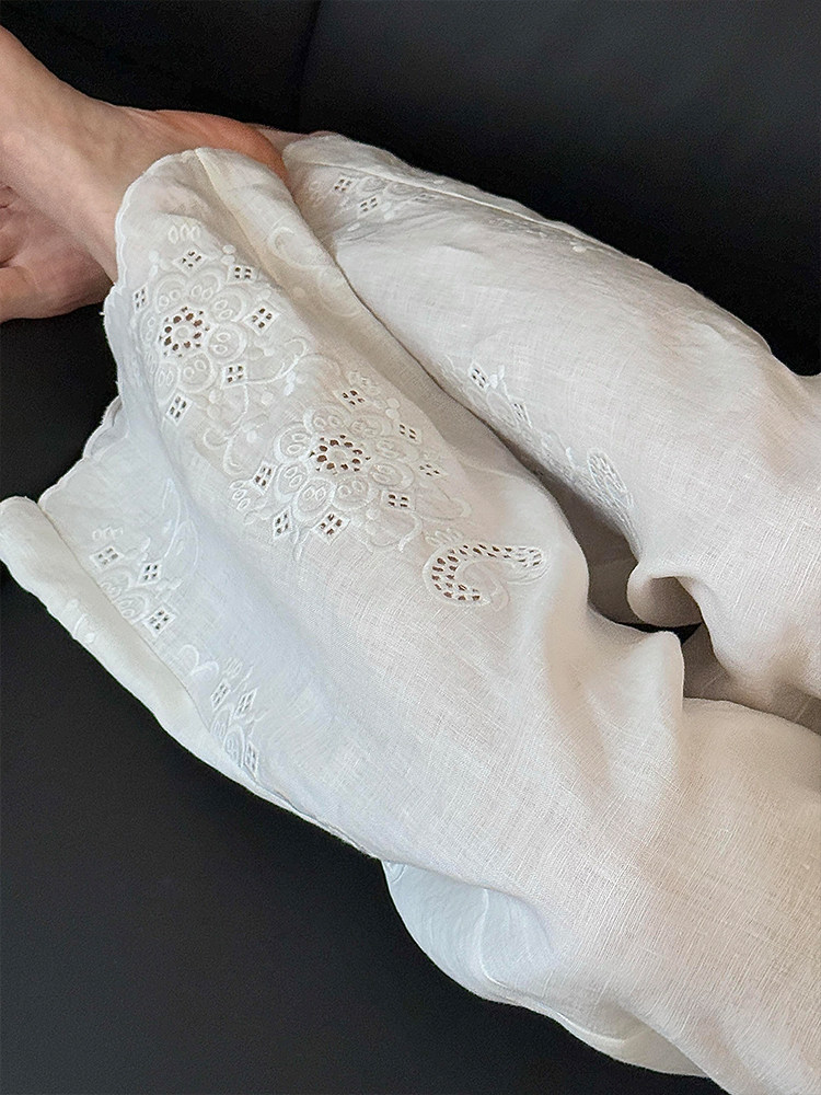 和風芸術刺繍ワイドレッグパンツ女性夏薄い弾性ウエストコットン - Embroidery Artist のレビューと価格