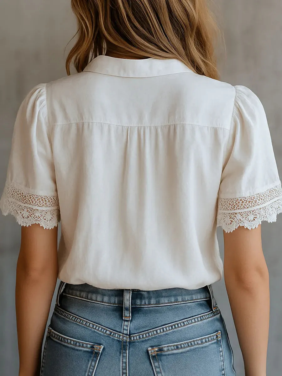 エレガントな女性のシャツカジュアルソリッドカラーラペルボタン - Embroidery On Shirt のレビューと価格