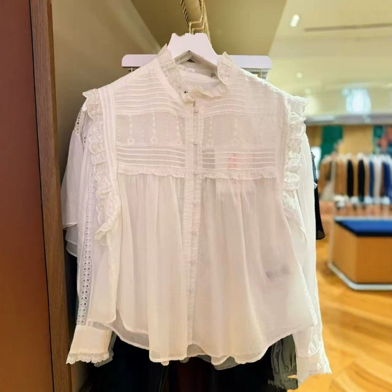レディース ラッフル モックネック ノースリーブ ブラウス  - Embroidery Eyelet のレビューと価格