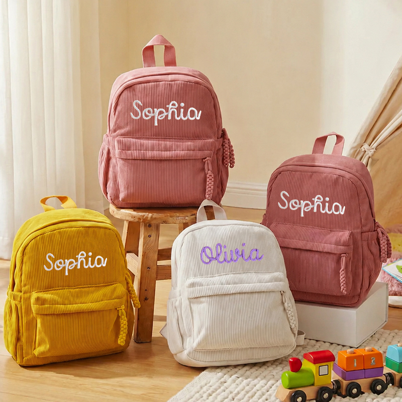 パーソナライズされたコーデュロイ幼児用バックパック カスタム - Embroidery Names のレビューと価格