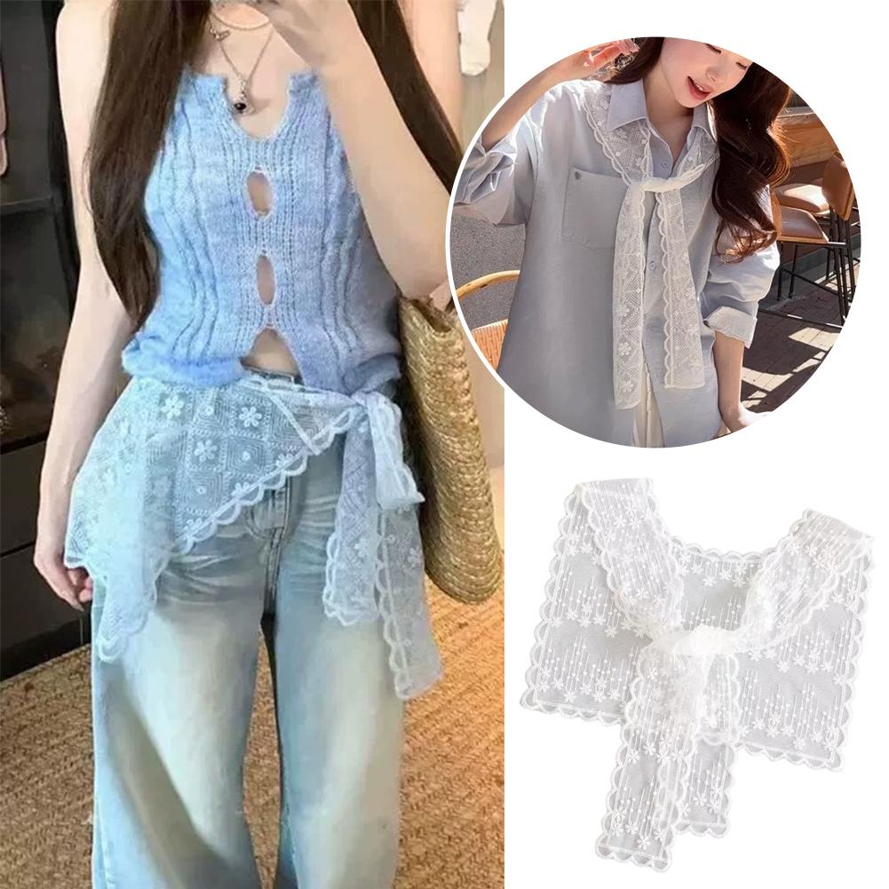 フレンチレースショールスカーフ女性用エレガントな中空花柄刺繍 - Embroidery On Shirt のレビューと価格