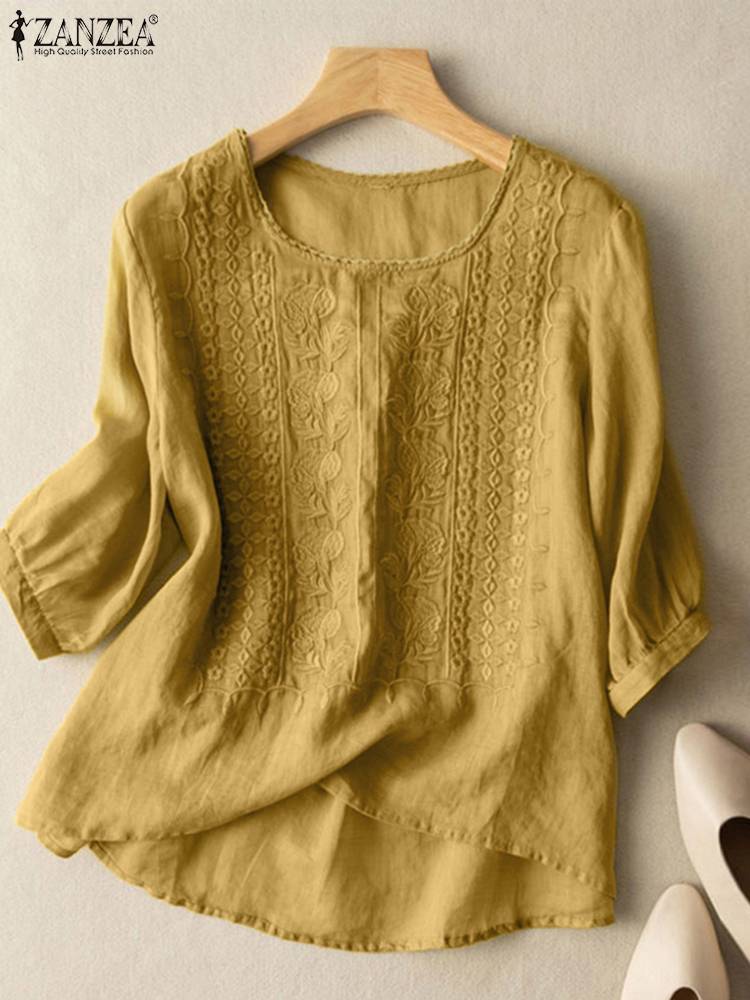 ZANZEA エレガントな女性の刺繍ブラウス秋 2024 3 - Embroidery On Shirt のレビューと価格
