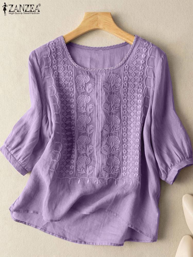 ZANZEA エレガントな女性の刺繍ブラウス秋 2024 3 - Embroidery On Shirt のレビューと価格