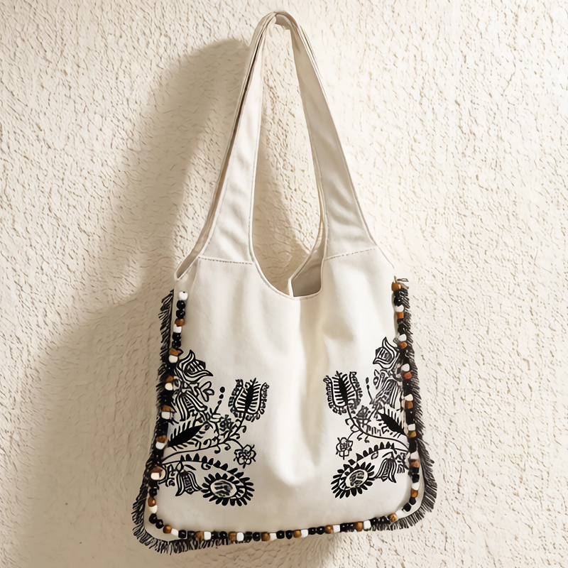 ボヘミアンキャンバストートバッグ女性のための高級デザイナーハ - Embroidery Design Patterns Flowers のレビューと価格