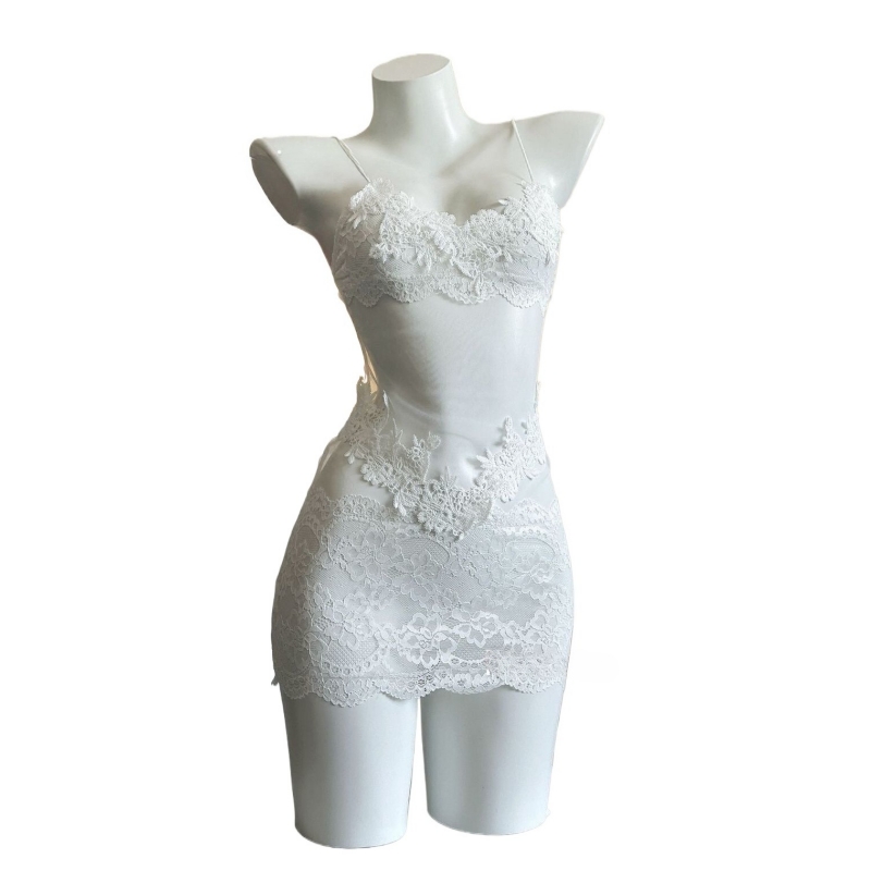 セクシーなレース刺繍ストラップレスドレス女性メッシュシースル - Embroidery Dress のレビューと価格