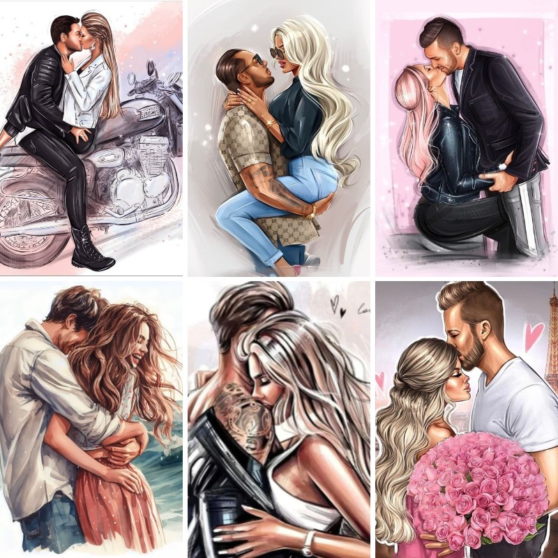 カップルのためのロマンチックなキスの写真,ラインストーンの写 - Embroidery Kiss のレビューと価格